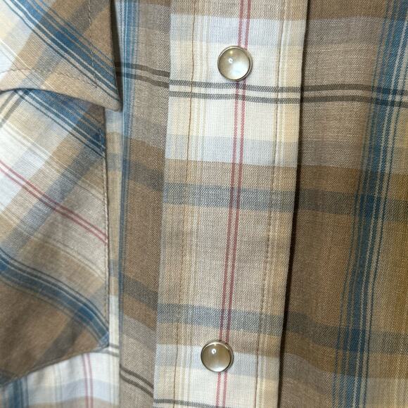 Vintage Size Medium Levi's Levi Strauss & Co Pearl Snap Brown Plaid Shirt Korea - Picture 6 of 9